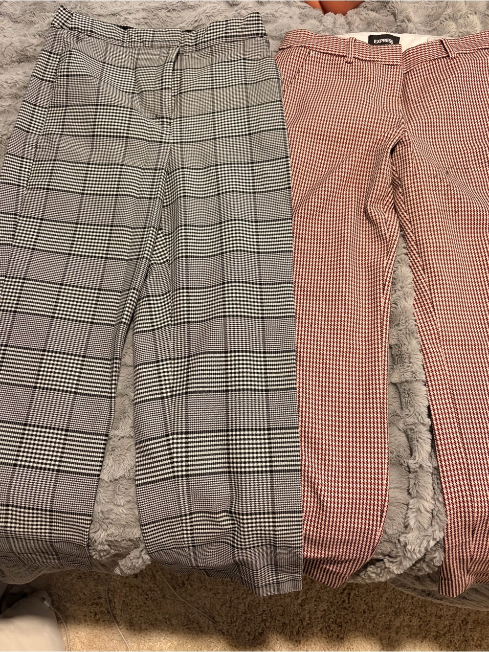 Express Girls Plaid Gray and Rust Houndstooth Pants Duo
